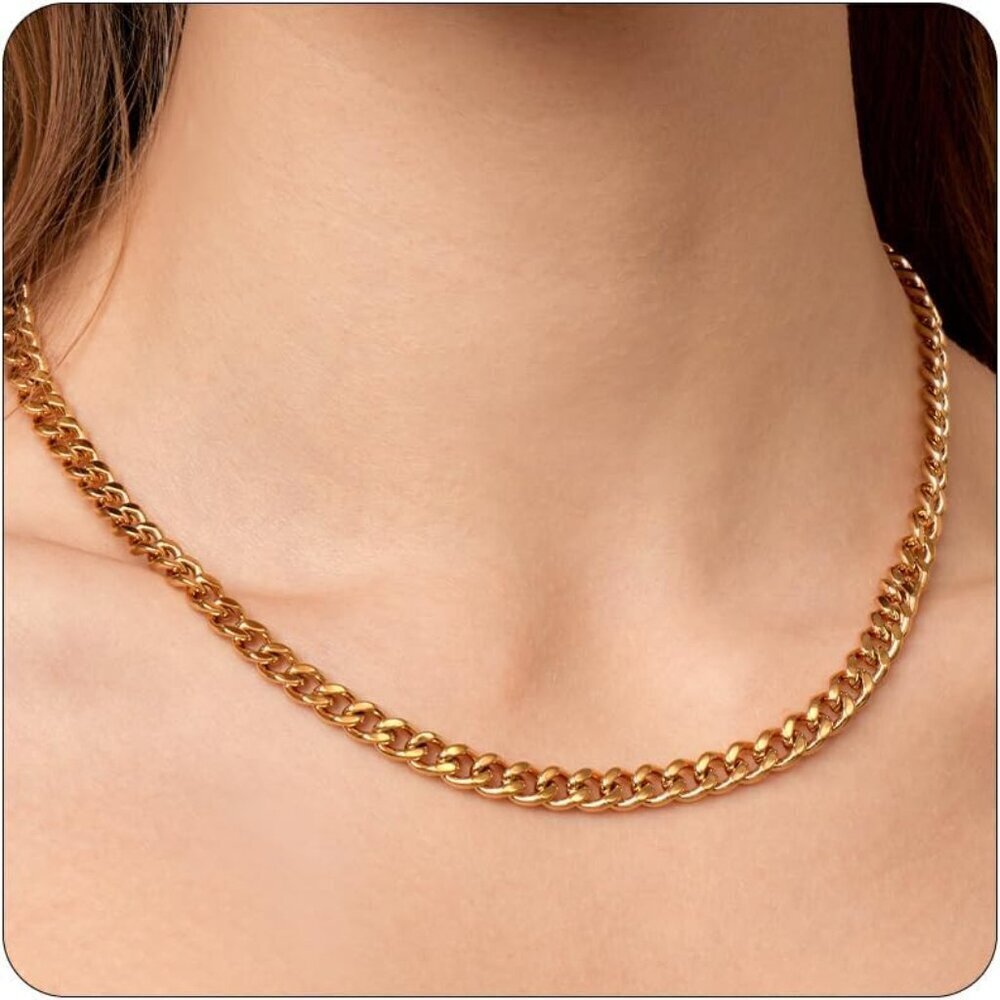 🆕Women Gold Cuban Choker Necklace Chunky Chain Clasp Toggle Herringbone Jewelry